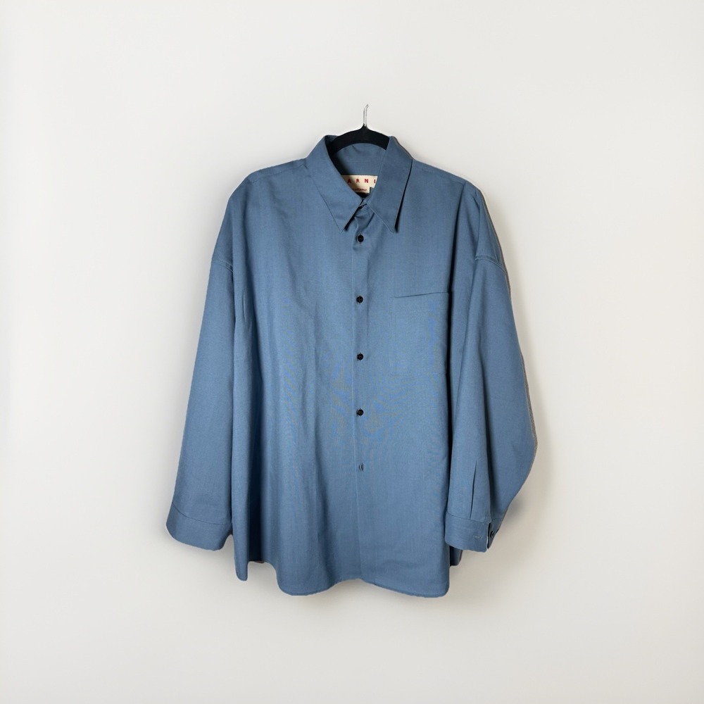 Men's Marni Blue Tropical Wool LS Shirt Size 52
